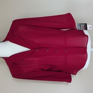 NEW Studio One Petite Pleated Sheer Button Up Blouse 12 PETITE Indian RED